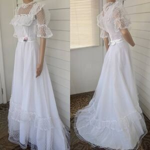 Vintage 80s Wedding Dress Formal Gown Bridal Western Prairie Victorian XS